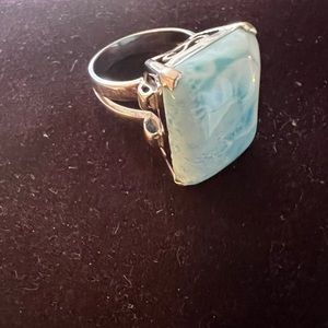 Rectangular Cushion Larimar Solitaire Silver Ring